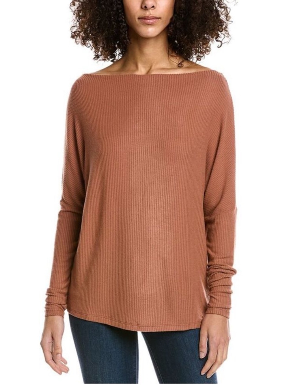 Elan Oversized Off-Shoulder Long Sleeve Top Rib Knit